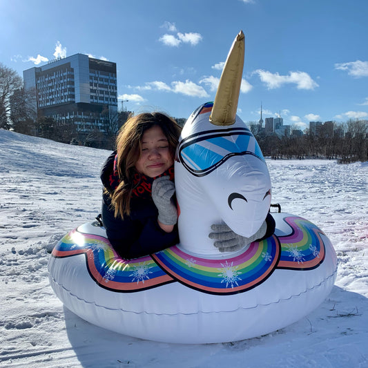 Giant Unicorn Inflatable Snow Tube model left